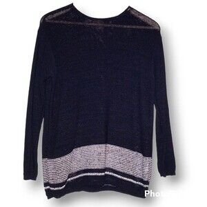 DKNY Open Knit Tunic Sweater-Small-Oversized-Navy-White-Vintage-Grunge Rock